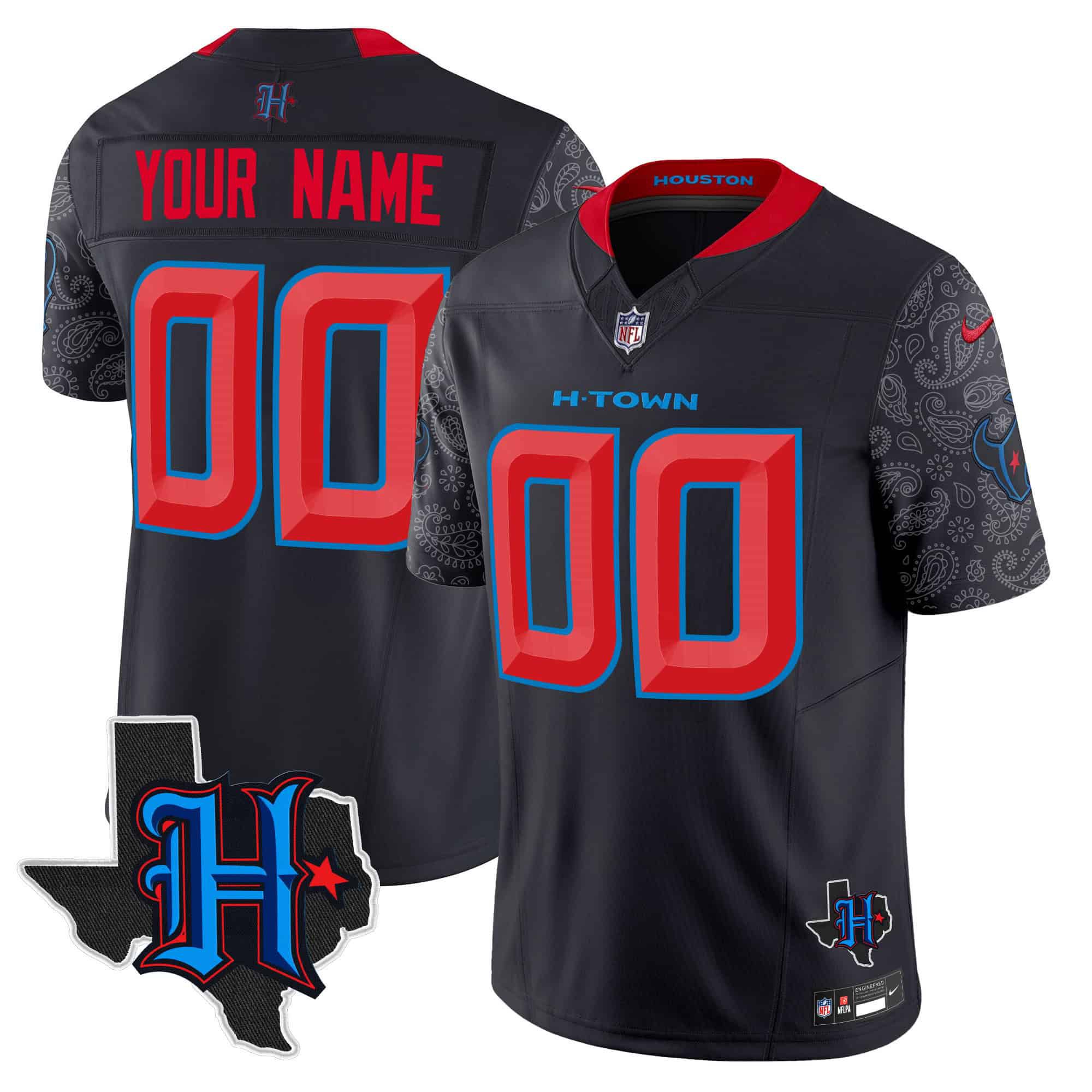 Men Houston Texans Black 2024 Nike Patch Vapor Limited Custom NFL Jersey style 2